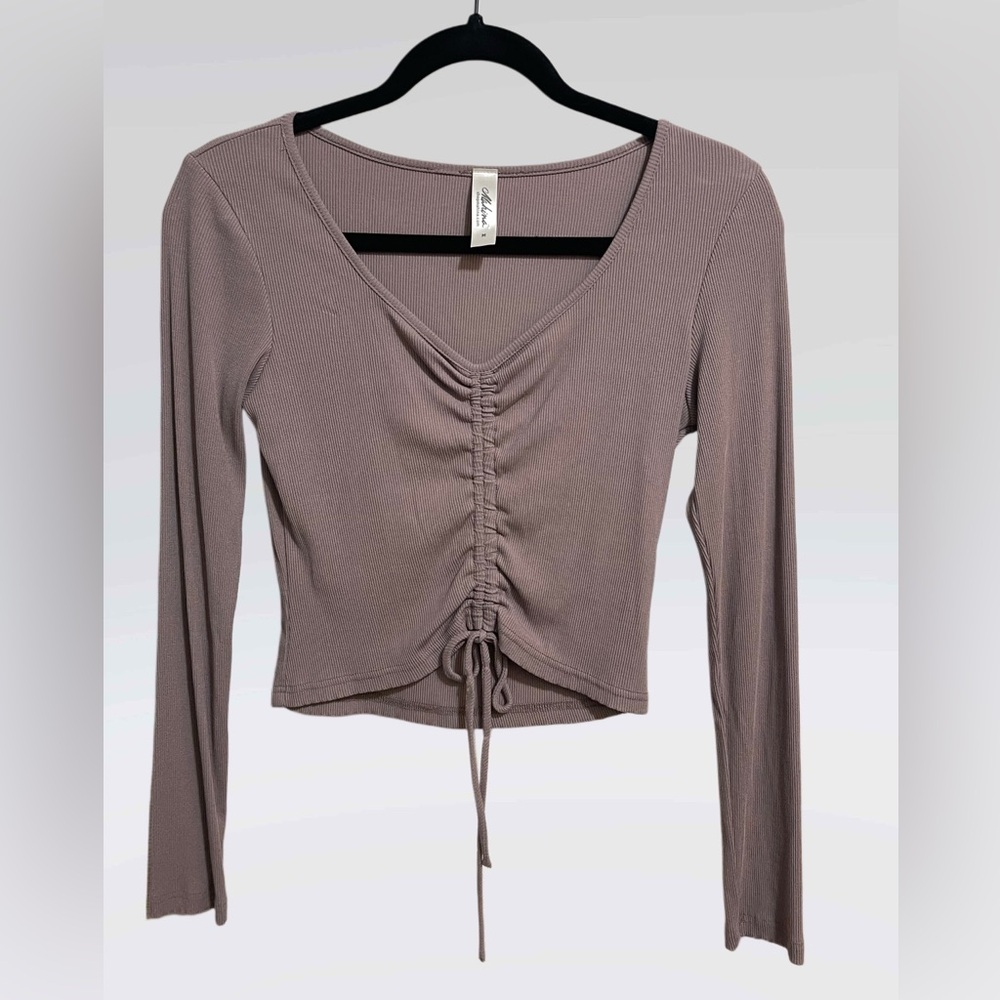 Mahina Dusty Purple Ruched V-Neck Long Sleeve Top
